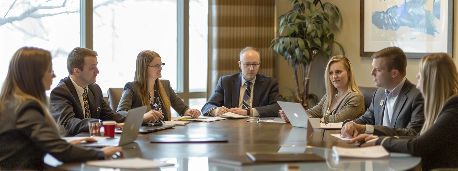 a group of attorneys at kitchin law firm in olathe, meticulously analyzing evidence and discussing legal strategies for a dui defense case.